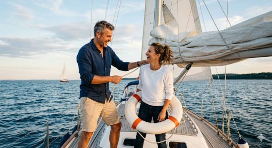 kobieta i mężczyzna na żaglówce